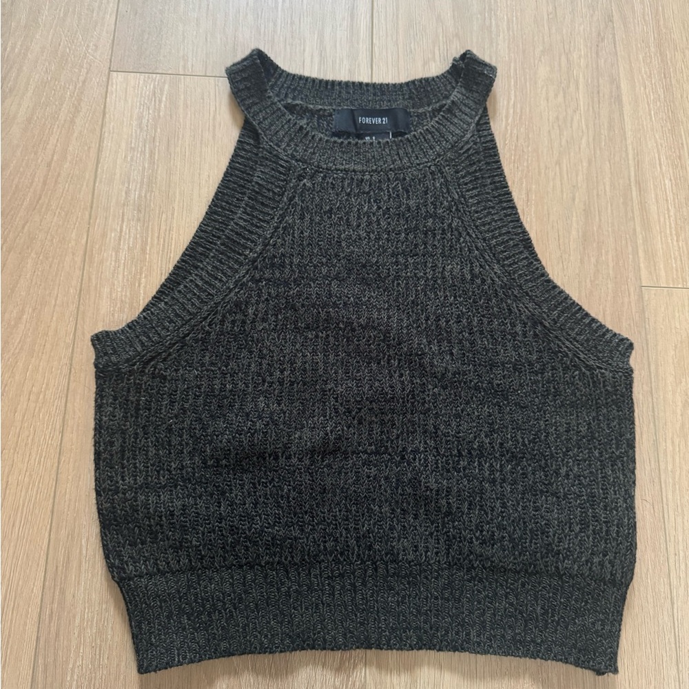Forever 21 Dark Green Knit Sweater Crop Halter Tank Top